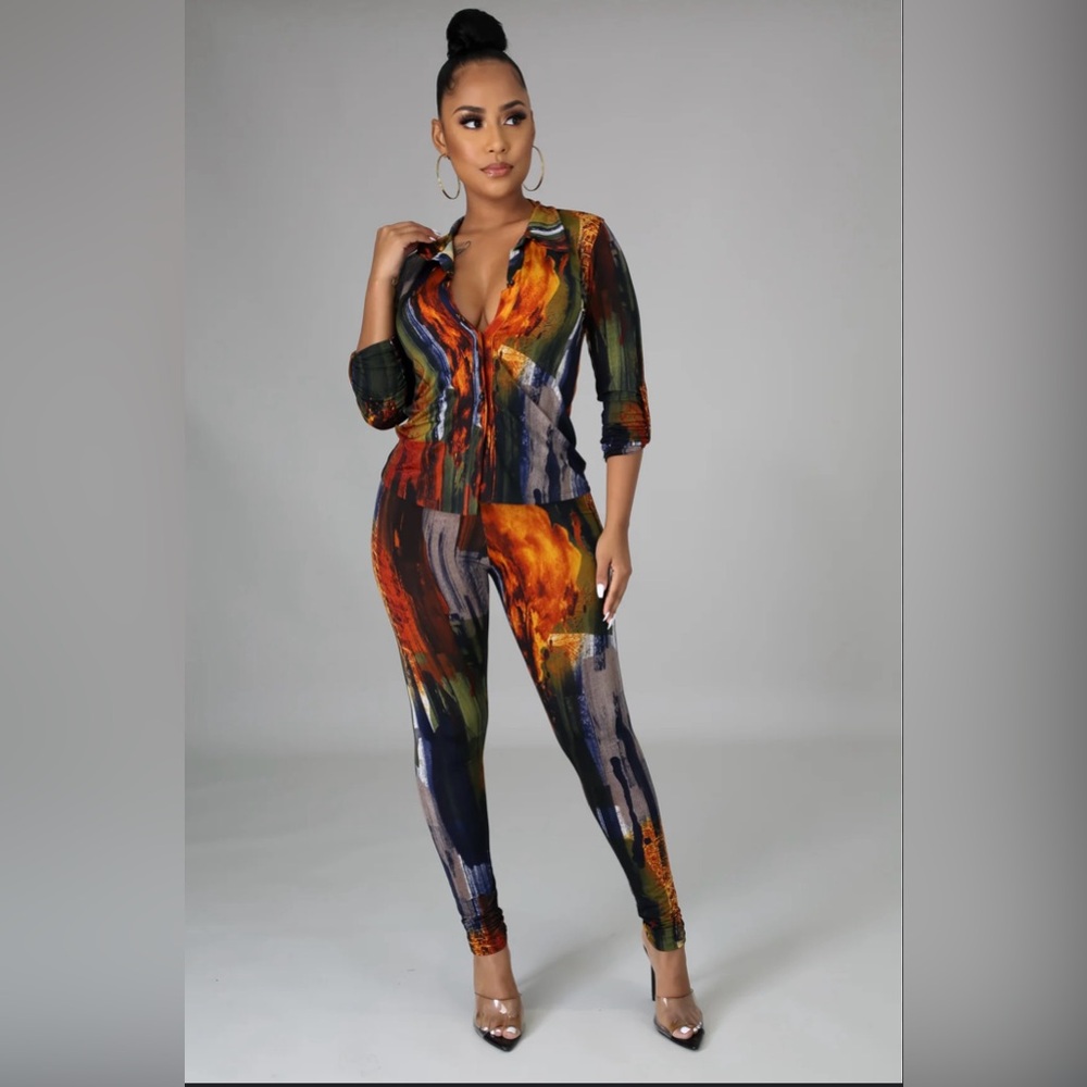 Boutique Colorful Abstract Print Pants set
